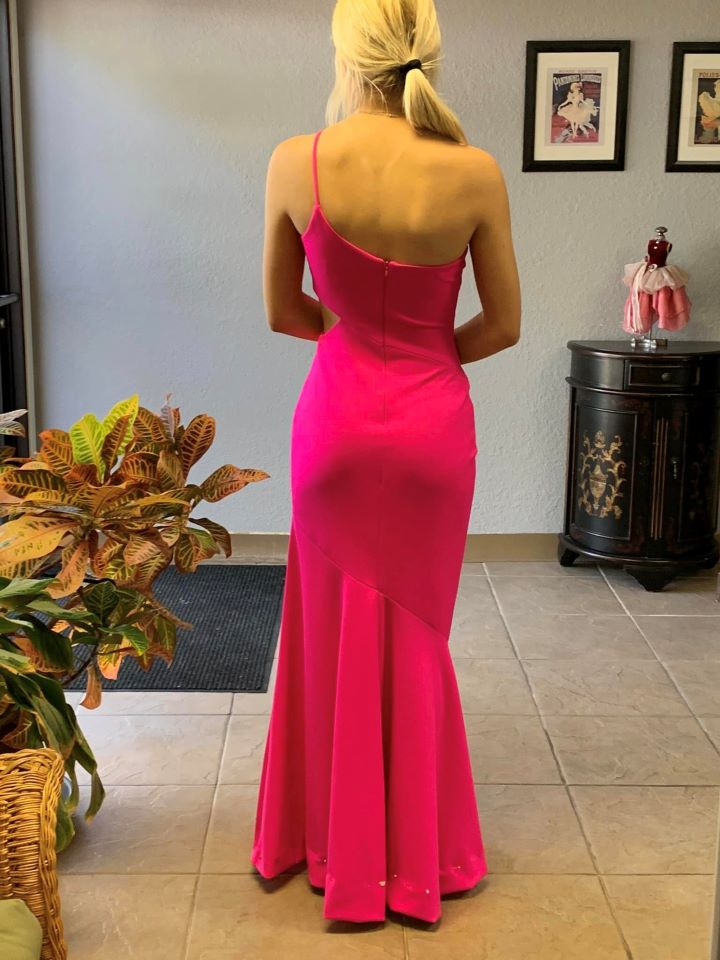 Dress-Beautiful-Hot-Pink-Preparation-Altered-Alteration-Fitted-Tailored-Design-Ready-Customer-Delivery-Single-Strap-Sleeveless-Fit-Check