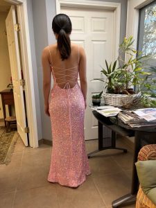 Formal-Pink-Sleeveless-Sequined-Embellishment-Prom-Party-Dress-Gown--Altered-Alteration-Fitted-Tailored-Design-Ready-Customer-Delivery-Final-Fit-Check-Back