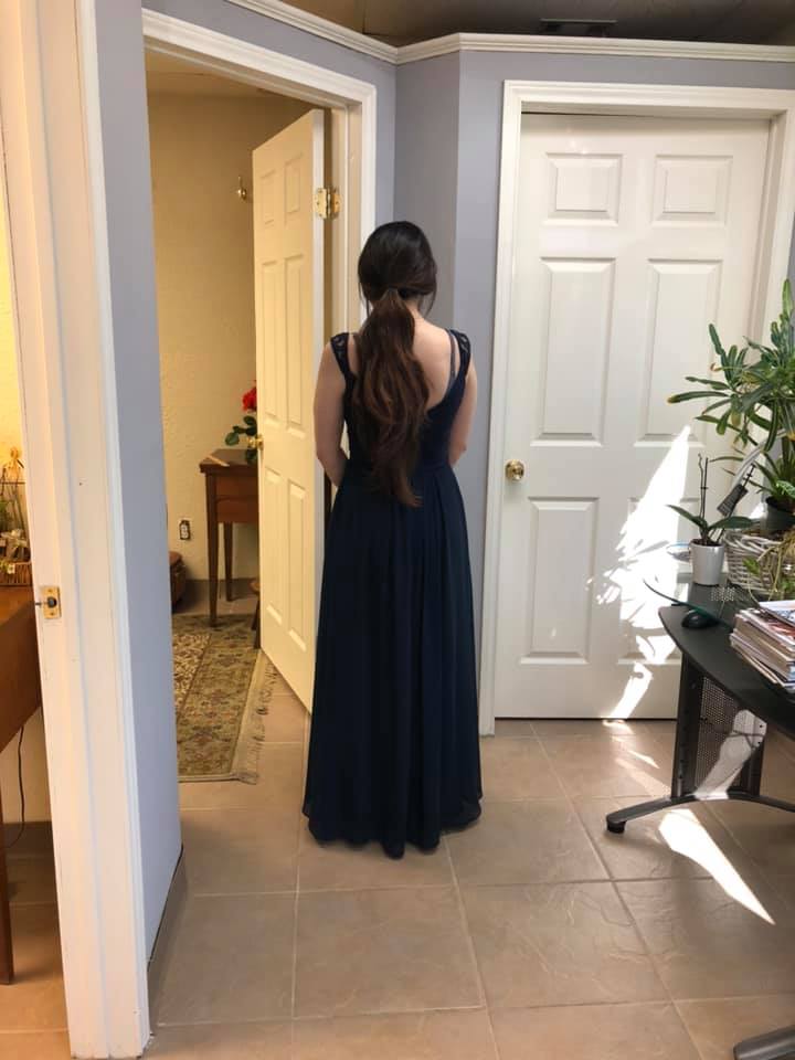 Formal-Long-Layered-Sleeveless-Bridesmaid-Bridal-Navy-Dress-Gown-Final-Fit-Check--Altered-Alteration-Fitted-Tailored-Design-Ready-Customer-Delivery-Back