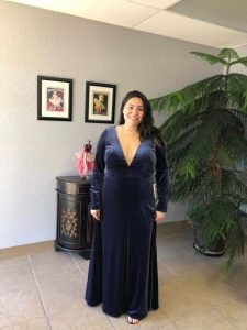 Navy-Blue-V-Neck-A-line Velvet-Dress--Altered-Alteration-Fitted-Tailored-Design-Ready-Customer-Delivery-Final-Fit-Check