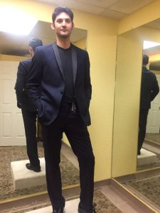Men-Model-Black-Sport-Fitted-Suit-Black-T-Shirt-Altered-Alteration-Tailored-Design-Fit-Check-Mirror-Back-Front-Fitting-Room
