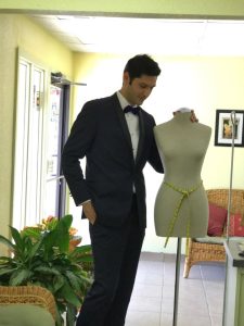 Men-Model-Black-Tuxedo-Fitted-White-Dress-Shirt-Black-Bow-Tie-Altered-Alteration-Tailored-Design-Fit-Check-Posing-Dress-Form-Mannequin