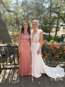 White-Bride-Peach-Bridal-Bridesmaid-Long-Wedding-Gown-Dress-Wedding-Day