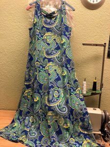 Navy-Yellow-Green-Paisley-Sleeveless-Summer-Dress-Altered-Alteration-Fitted-Tailored-Design-Ready-Customer-Delivery