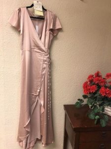 Beige-silk-dress-short-sleeve-Bridal-Bridesmaid-wrap-maxi-dress-v-neck-beige-color-Fitted-delivered