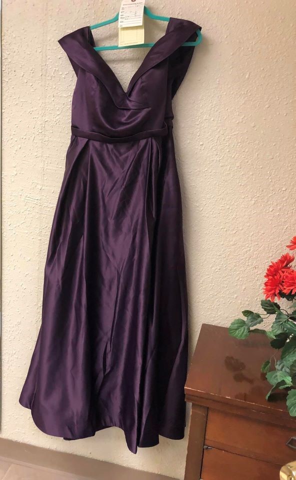 Formal-Dress-Gown-Evening-Night-Event-Bridesmaid-Shinny-Silky-Sleeveless-Royal-Purple-Layered-Bridal-Altered-Alteration-Fitted-Tailored-Design-Ready-Customer-Delivery