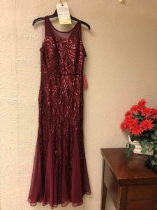 Formal-Gown-Dress-Burgundy-Shine-Shinny-Sparkle-Sequined-Straps-Long-Shear-Altered-Alteration-Fitted-Tailored-Design-Ready-Customer-Delivery