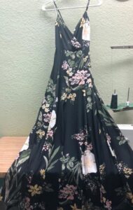 Black-Floral-Print-Satin-Maxi-Dress-Altered-Alteration-Fitted-Tailored-Design-Delivered
